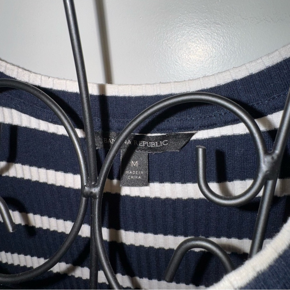 Banana Republic Striped Navy and White Stretch Midi Dress - Picture 3 of 7